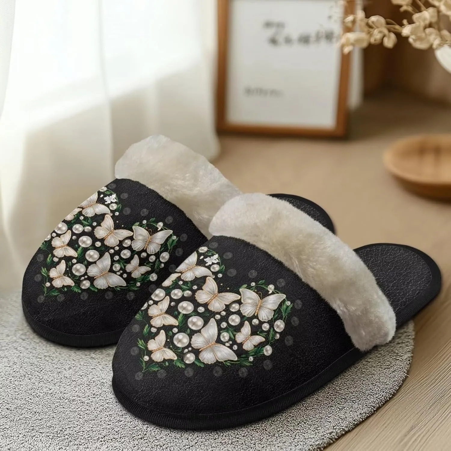 Flashideas Slippers for Women Retro Soft Fuzzy Slippers Couple Casual Fluffy Slippers for Indoor and Outdoor