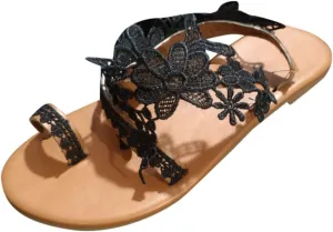 Flat Sandals for Women Dressy Summer Beaded Flip-Flop Bohemia Bling Rhinestone Thong Sandals Roman Shoes with Ankle Strap