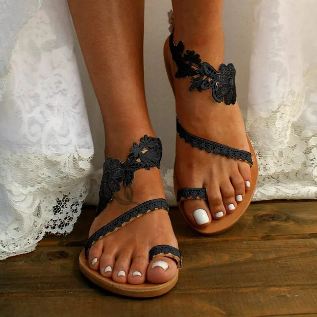 Flat Sandals for Women Dressy Summer Beaded Flip-Flop Bohemia Bling Rhinestone Thong Sandals Roman Shoes with Ankle Strap