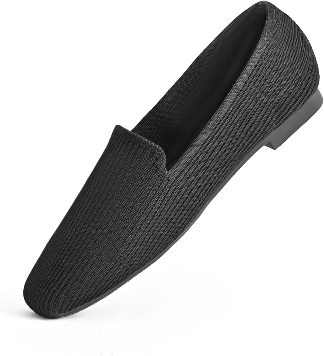 Flat Shoes for Women with Mesh Knitted Square Toe Ballet Flats Soft Slip On Walking Shoes Comfortable Office Shoes