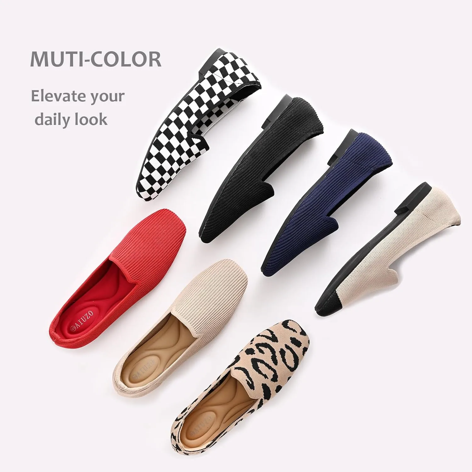 Flat Shoes for Women with Mesh Knitted Square Toe Ballet Flats Soft Slip On Walking Shoes Comfortable Office Shoes