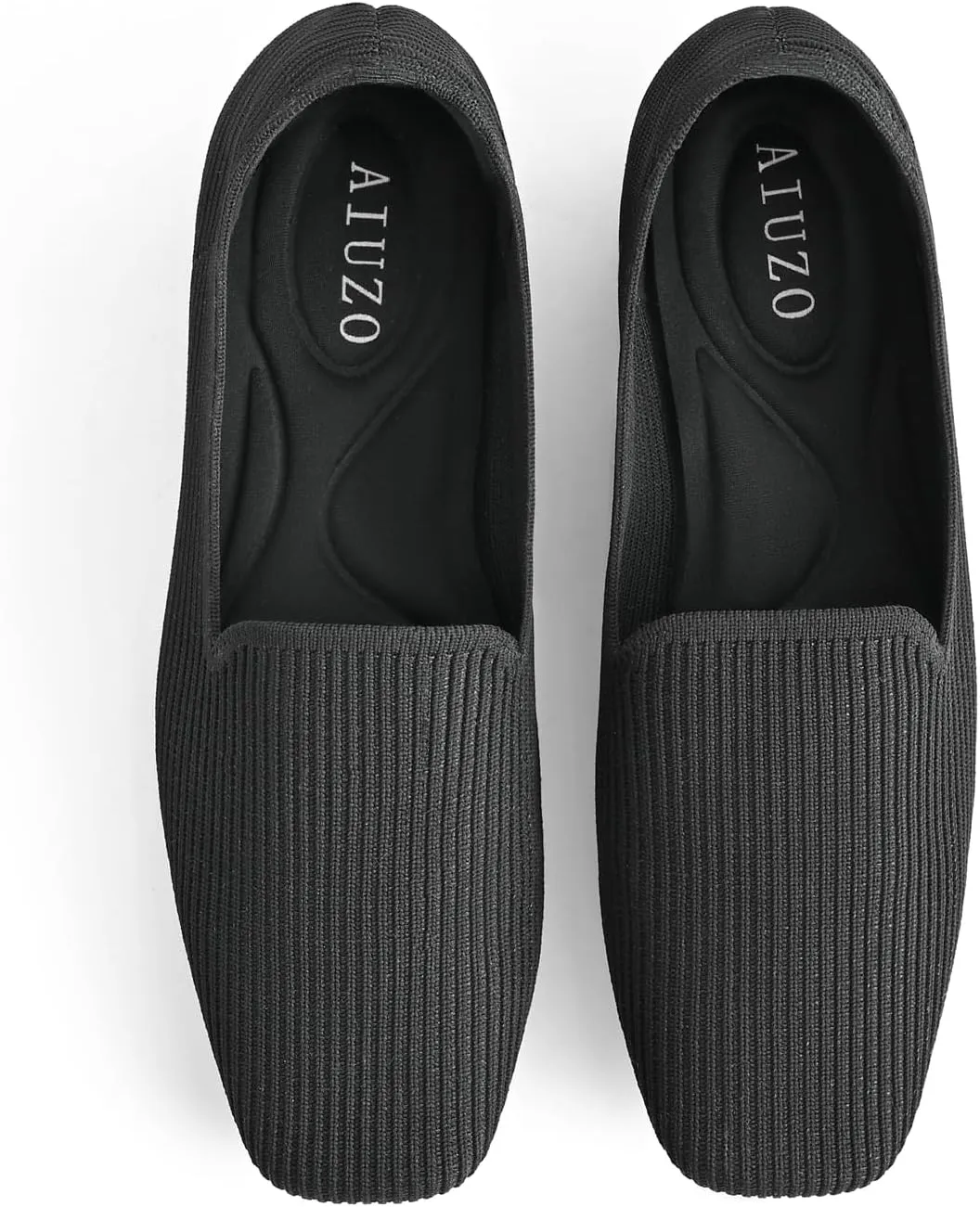 Flat Shoes for Women with Mesh Knitted Square Toe Ballet Flats Soft Slip On Walking Shoes Comfortable Office Shoes