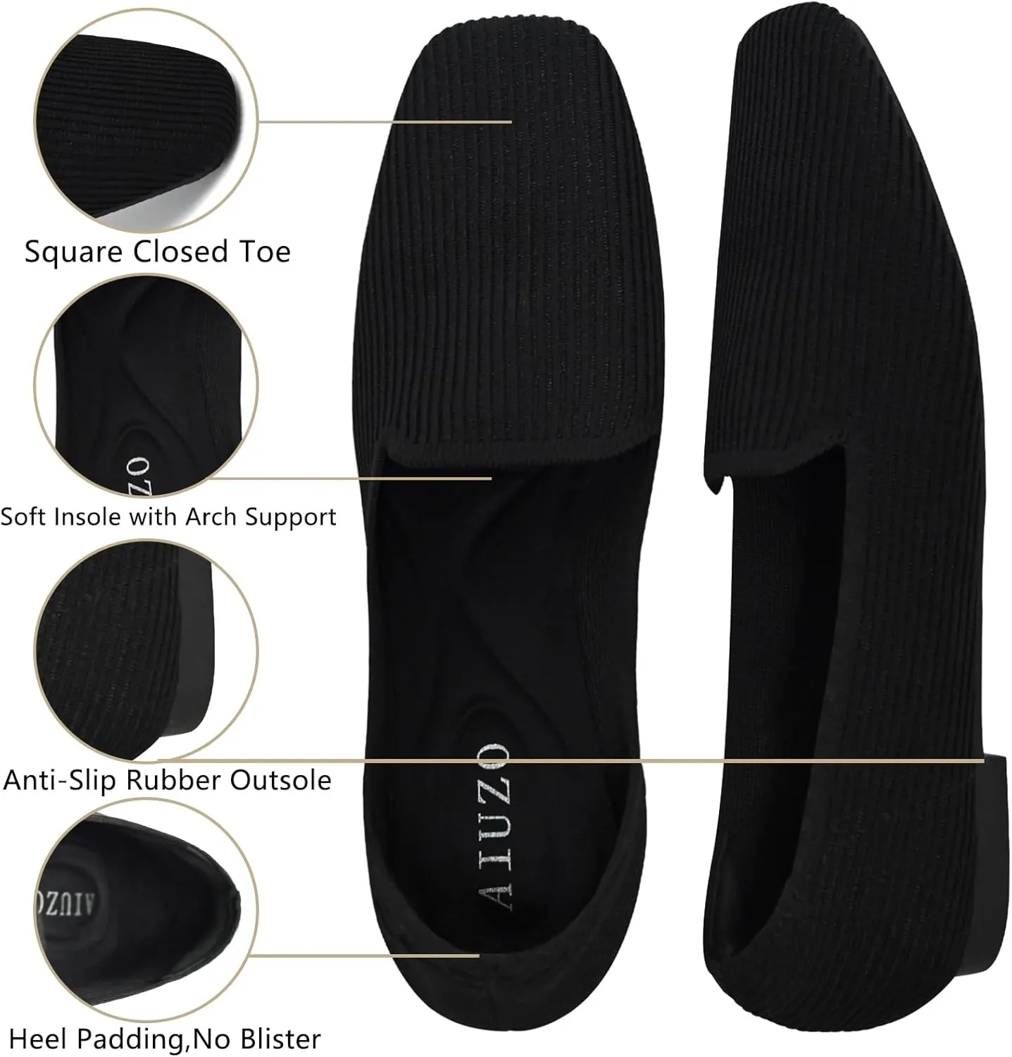 Flat Shoes for Women with Mesh Knitted Square Toe Ballet Flats Soft Slip On Walking Shoes Comfortable Office Shoes