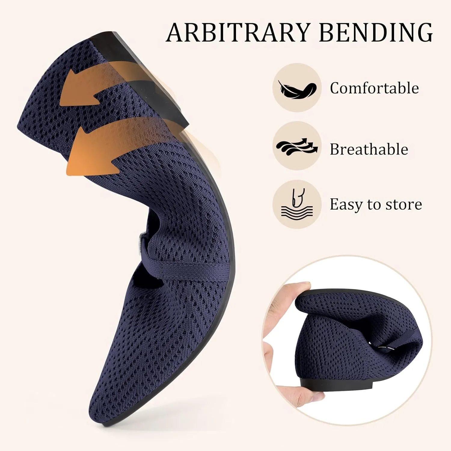 Flats for Women Pointed Toe Knit Ballet Comfortable Dressy Washable Mary Jane Flat Shoes