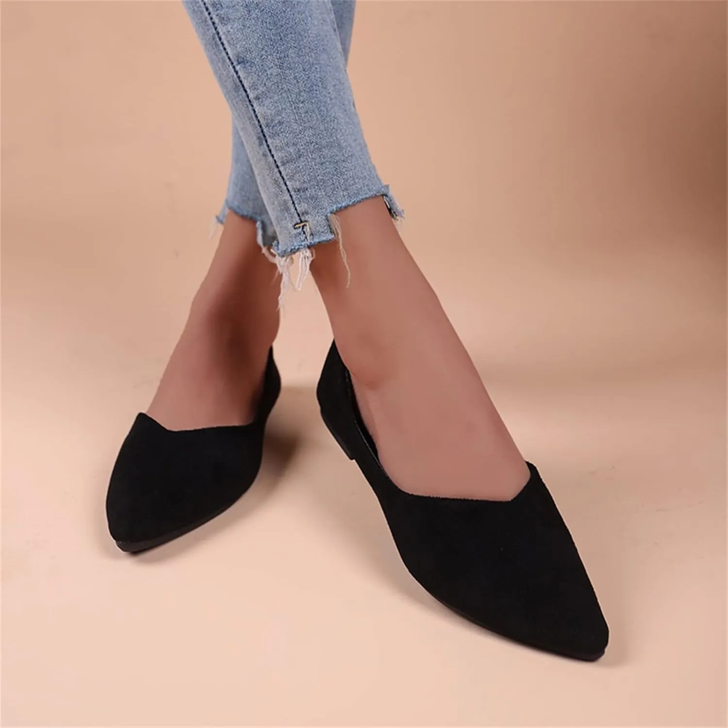 Flats for Women Pointed Toe Slip On Shoes Comfortable Flat Shoes Suede Ballet Flats Dress Shoe