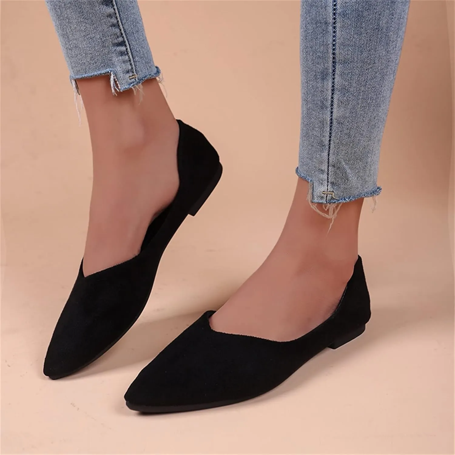 Flats for Women Pointed Toe Slip On Shoes Comfortable Flat Shoes Suede Ballet Flats Dress Shoe