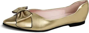 Flats Shoes Women Leather Comfortable Pointed Toe Dress Shoes Bow Memory Foam Insole Slip on Work Flats for Women