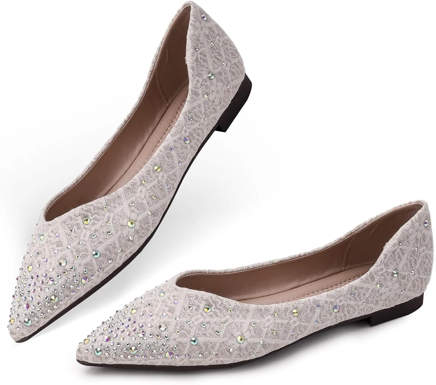 Flats Shoes Women Rhinestone Pointed Head Ballet Flats Comfortable Soft Memory Foam Dress Shoes Sparkle Flats for Women