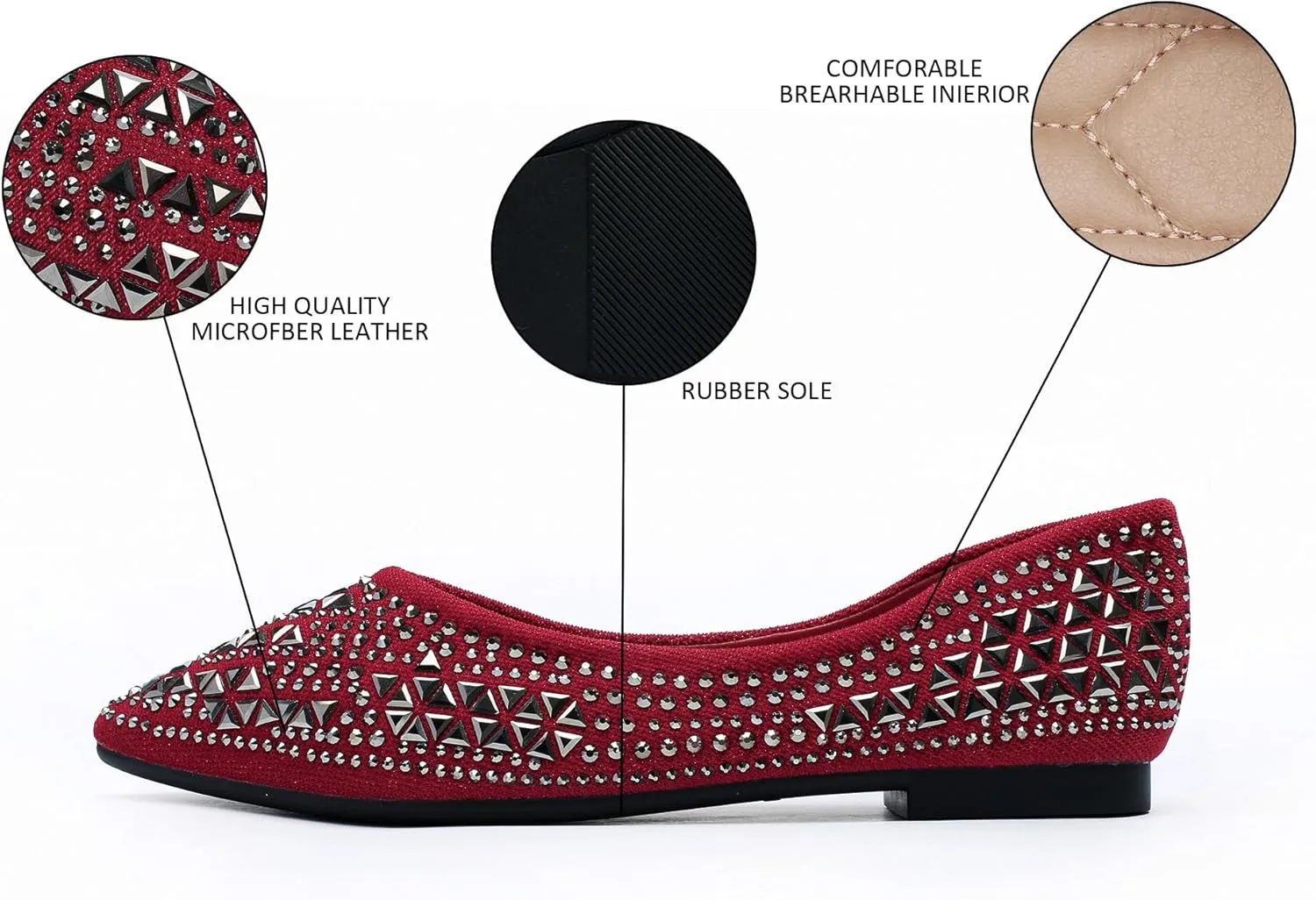 Flats Shoes Women Rhinestone Pointed Head Flats Comfortable Soft Memory Foam Insole Flat Shoes