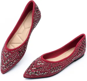 Flats Shoes Women Rhinestone Pointed Head Flats Comfortable Soft Memory Foam Insole Flat Shoes