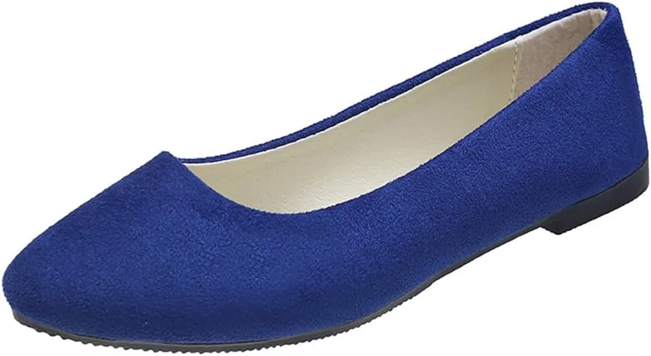 Flats Women's Shoes Pointed Toe Faux Suede Flat Walking Shoes Ladies Casual Flats Comfortable Soft-Soled Slip On Loafers Low Heels Ballet Flats Classic Dressy Shoes Office Work Party