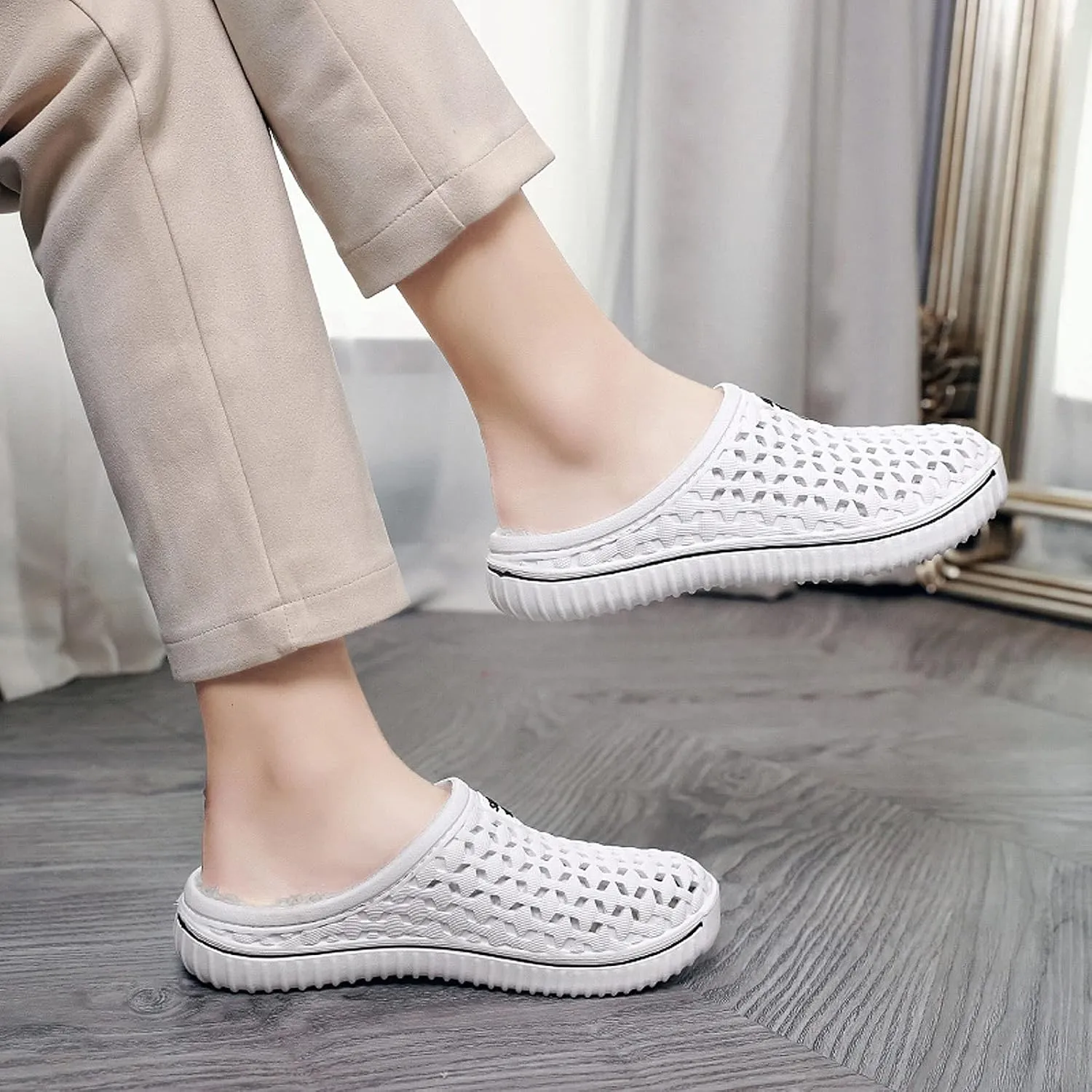 FLIOZY Mens Womens Warm Lined Clog Breathable Mesh House Slippers Winter Slip On Walking Garden Shoes