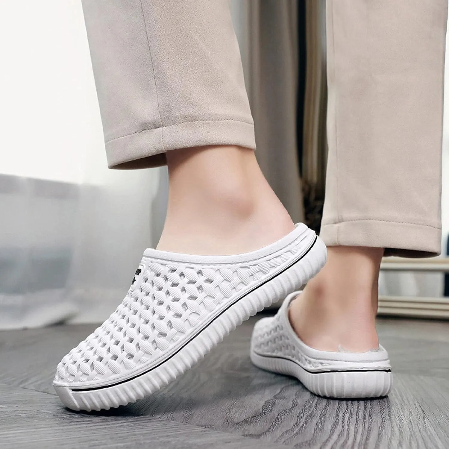FLIOZY Mens Womens Warm Lined Clog Breathable Mesh House Slippers Winter Slip On Walking Garden Shoes