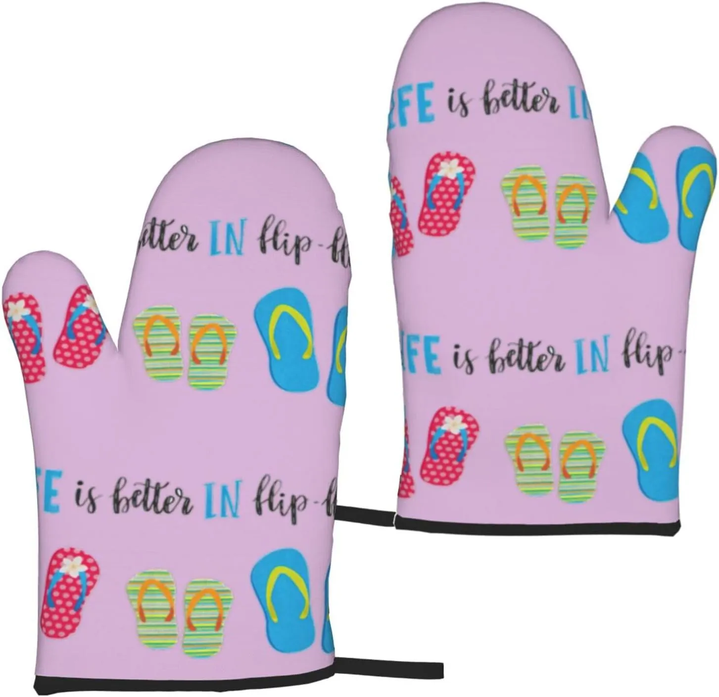 Flip Flops Calligraphy Beach Shoes Print High Heat Qven Mitts 5.9 X 11in Waterproof Non Slip BBQ Gloves for Kitchen Baking