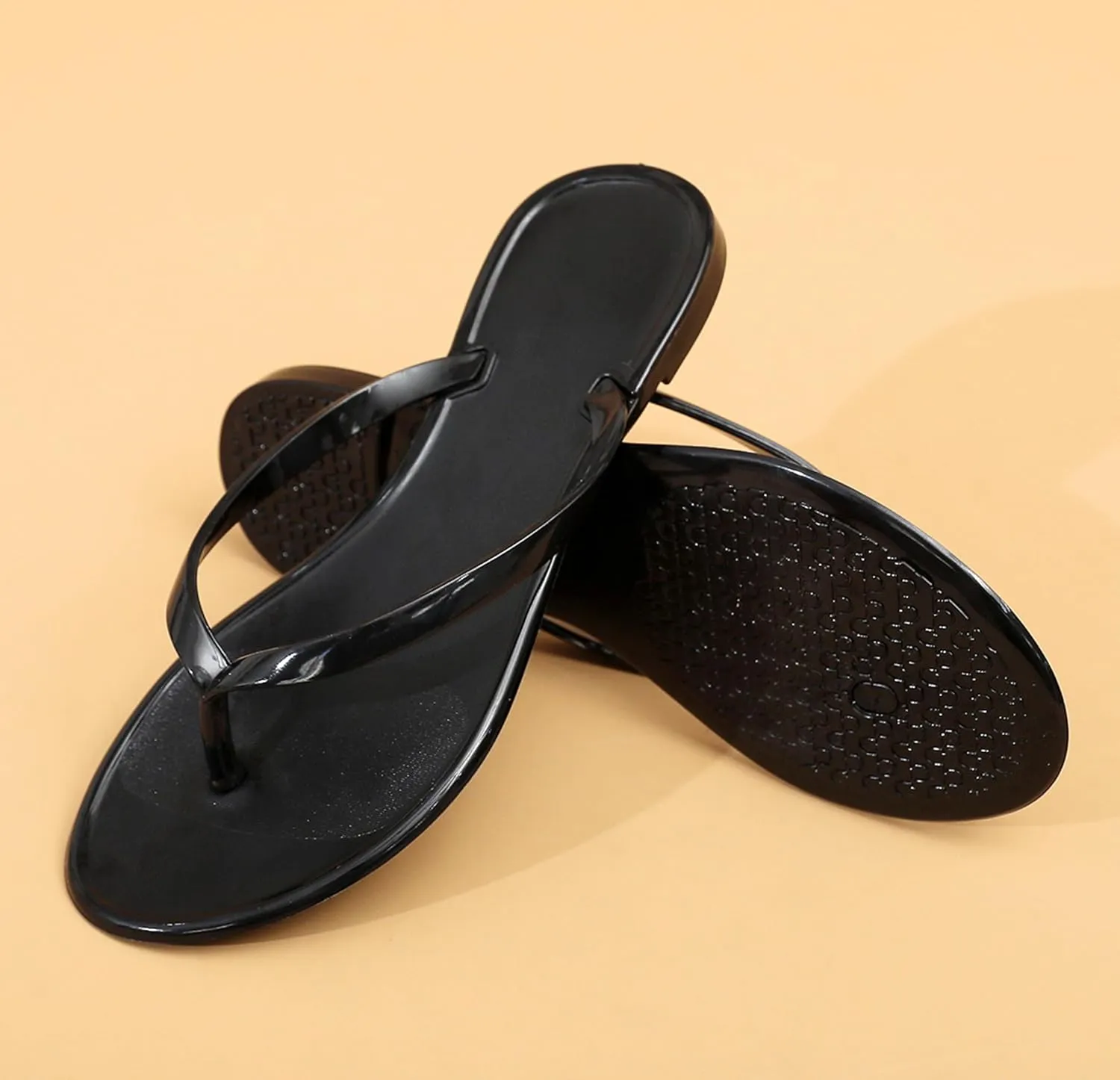 Flip Flops for Women Jelly Shoes Thong Sandals Jellies Flats Clear Slipper Summer Beach Pool Slides Size 10 Slip On Quick Drying Soft