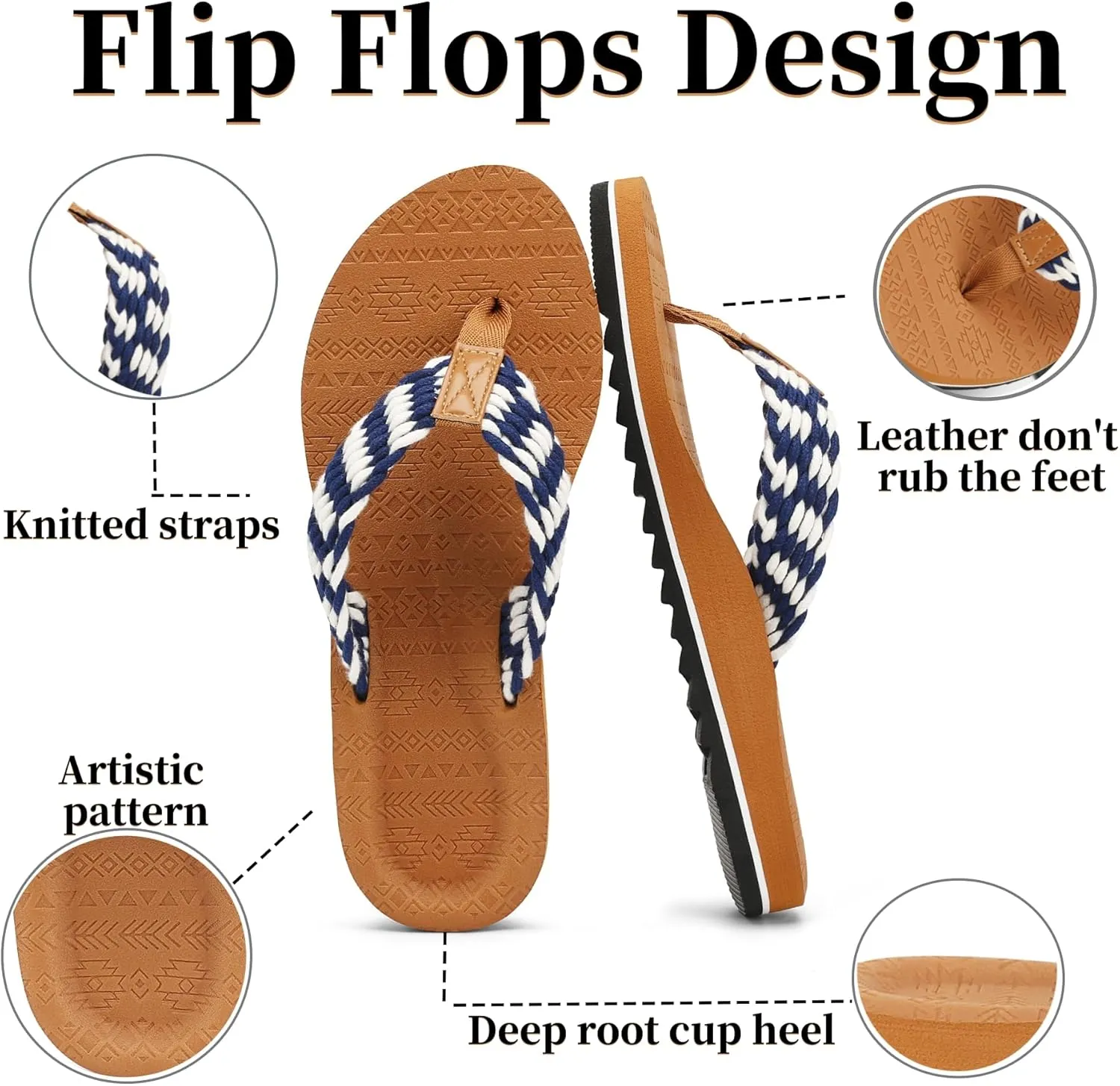 Flip Flops for Women Sandals for Woman with Arch Support Braided Beach Yoga Mat Comfortable Lightweight Outdoor Indoor