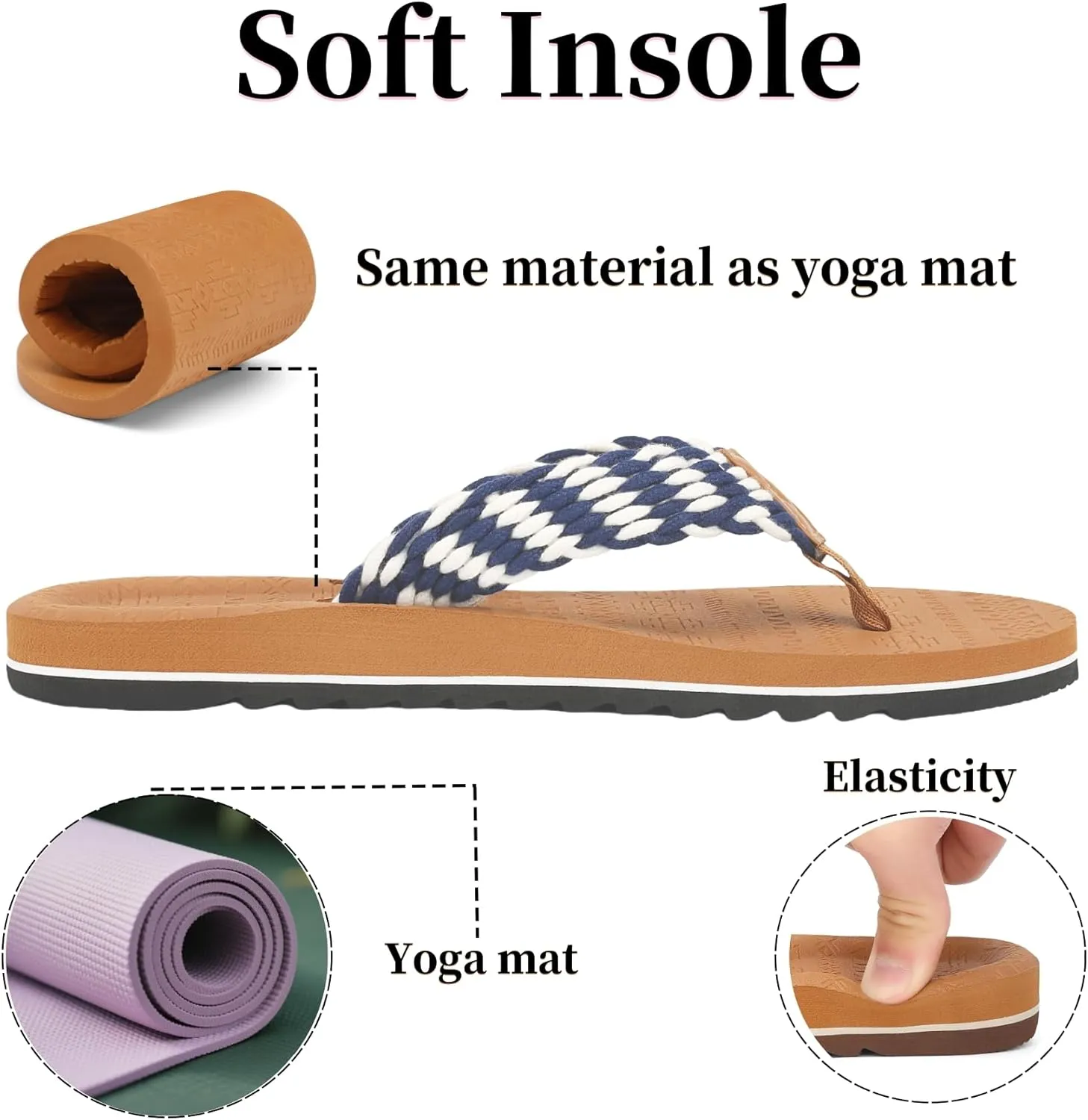 Flip Flops for Women Sandals for Woman with Arch Support Braided Beach Yoga Mat Comfortable Lightweight Outdoor Indoor