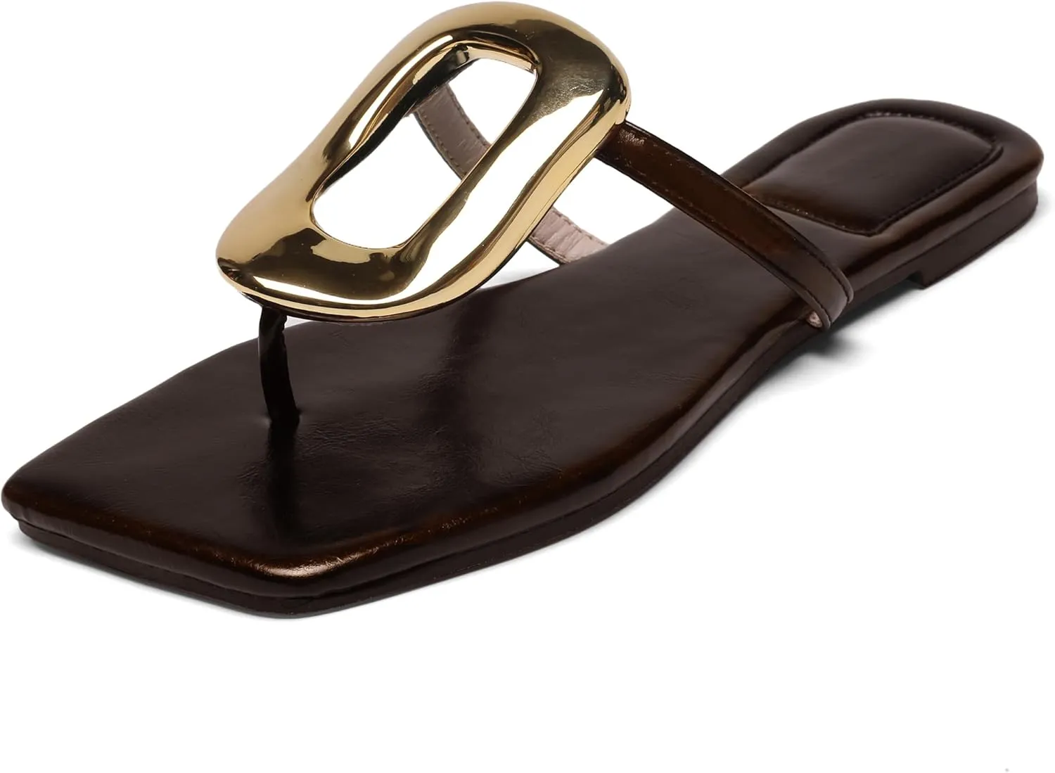 Flip-Flops Sandals for Women Comfortable Open Square Toe Slip on Beach Thong Sandals Casual Fashion Ladies Slipper Dressy Metal Decoration Summer Shoes.