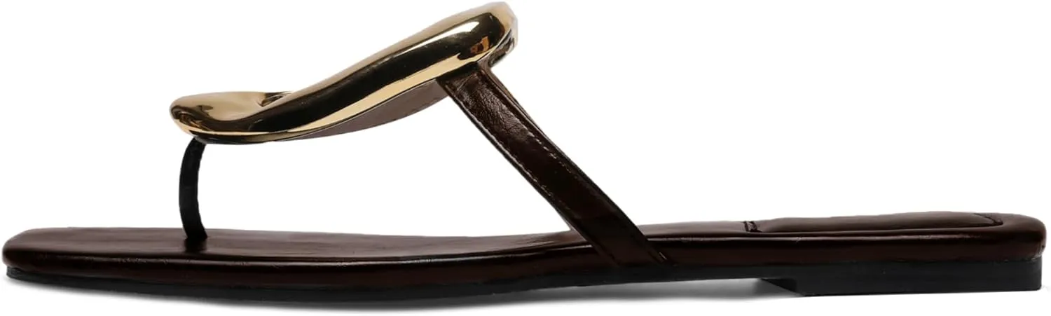 Flip-Flops Sandals for Women Comfortable Open Square Toe Slip on Beach Thong Sandals Casual Fashion Ladies Slipper Dressy Metal Decoration Summer Shoes.