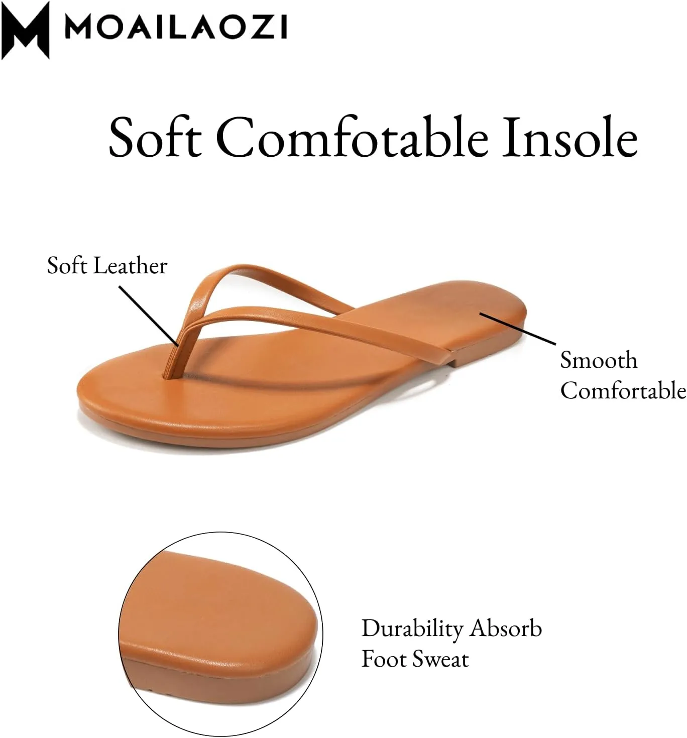 Flip Flops Sandals for Women, Summer Fashion Leather Slippers, Lightweight Comfortable Beach Sandals Slip On Flat Dressy Size 6-10