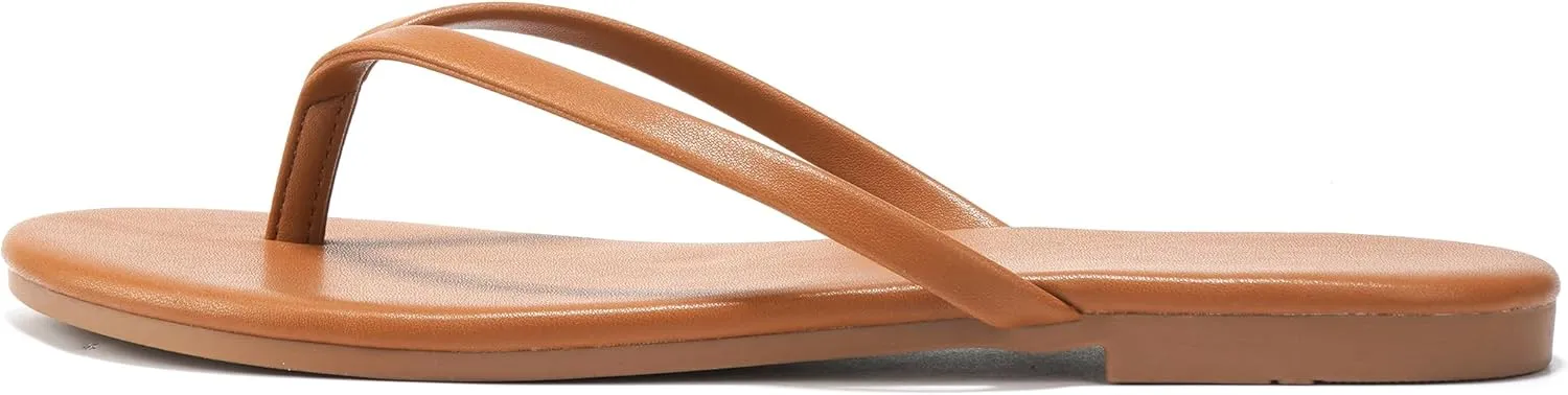 Flip Flops Sandals for Women, Summer Fashion Leather Slippers, Lightweight Comfortable Beach Sandals Slip On Flat Dressy Size 6-10