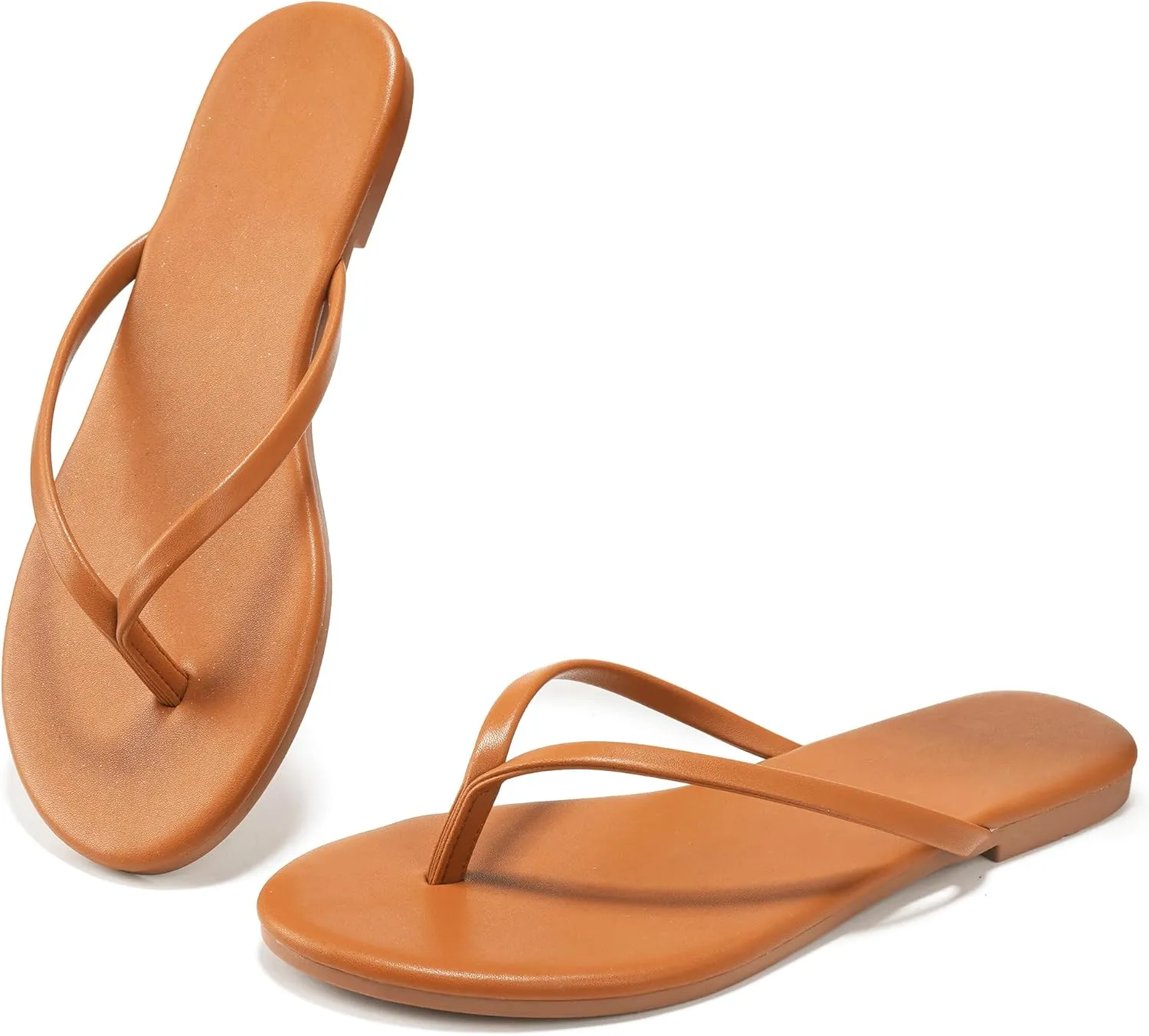 Flip Flops Sandals for Women, Summer Fashion Leather Slippers, Lightweight Comfortable Beach Sandals Slip On Flat Dressy Size 6-10