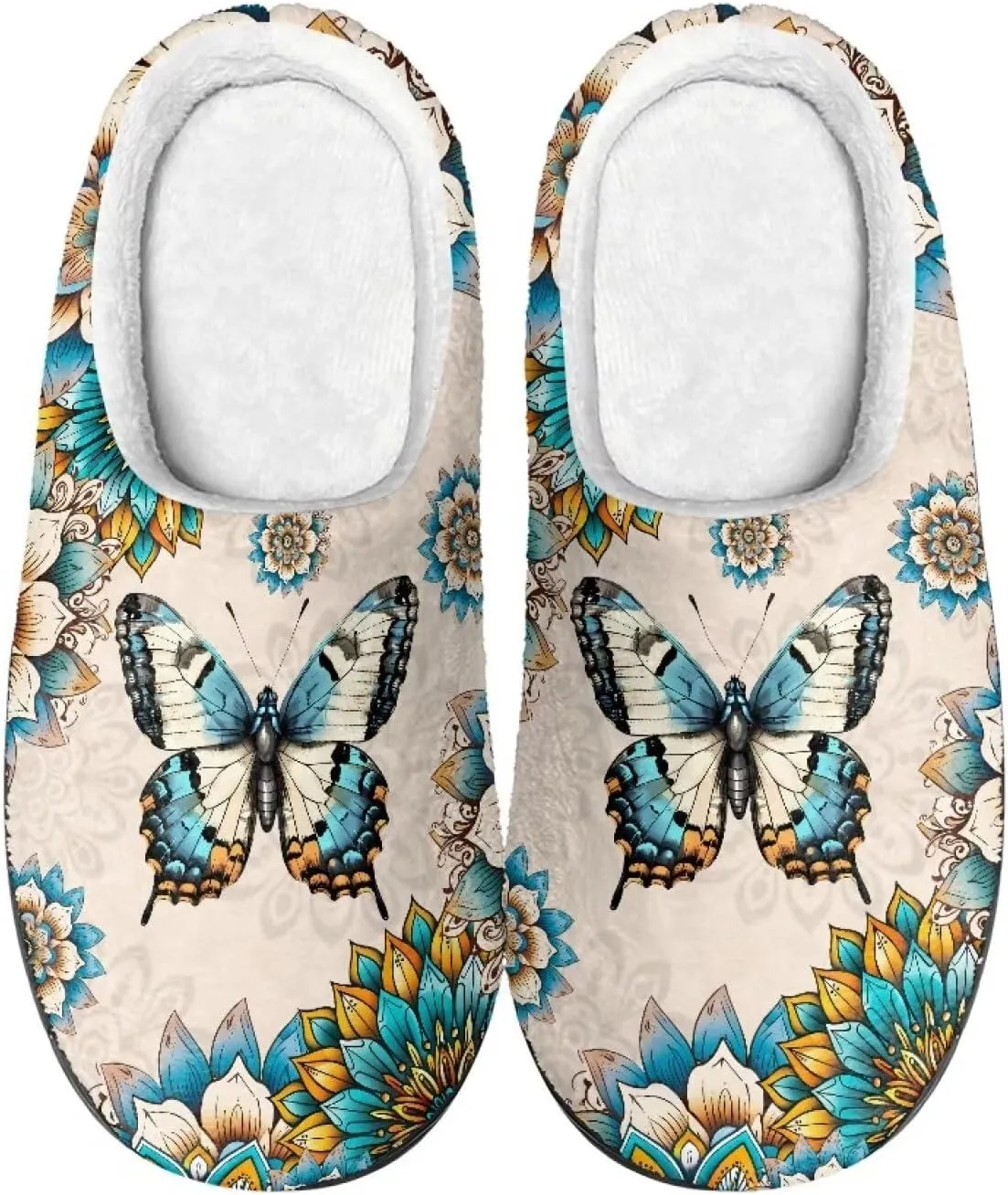 Fluffy Slippers, Slip On Scuff Slippers with Non-Slip Rubber Sole, Soft Comfy Bedroom Slippers