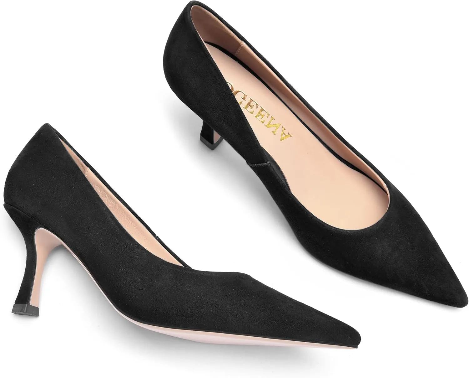 FOGEENA Womens Suede Pointed Toe Dress Slip On Wedding Stiletto High Heel Pumps Shoes 2.5 Inch