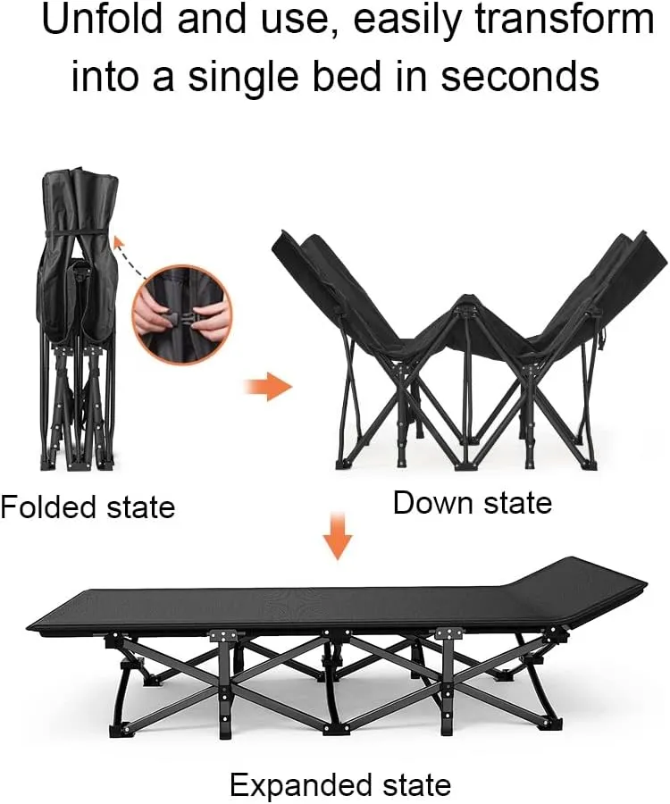 Folding Camping Cot, Heavy Duty Sleeping Cots with Carry Bag, Outdoor Portable Folding Lounge Chair Sleeping Cots Bed, Double Layer Oxford Portable Travel Camp Cots for Camping, Beach, Office Nap (