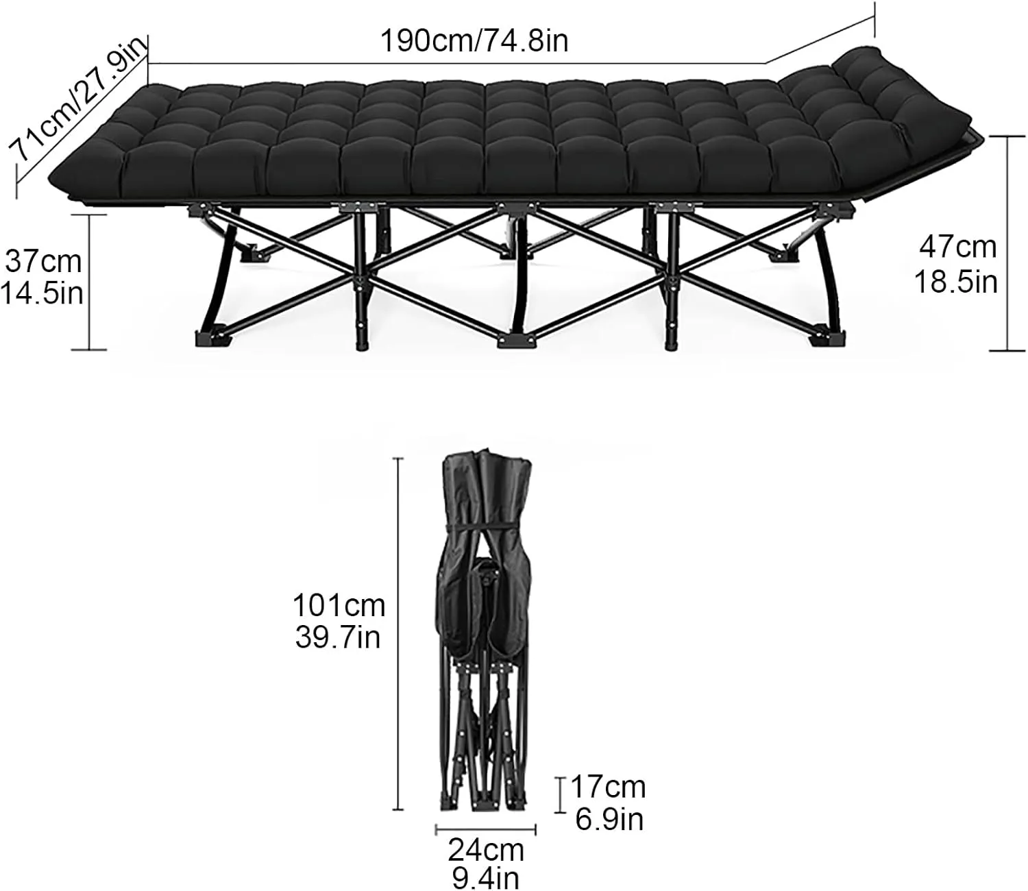 Folding Camping Cot, Heavy Duty Sleeping Cots with Carry Bag, Outdoor Portable Folding Lounge Chair Sleeping Cots Bed, Double Layer Oxford Portable Travel Camp Cots for Camping, Beach, Office Nap (