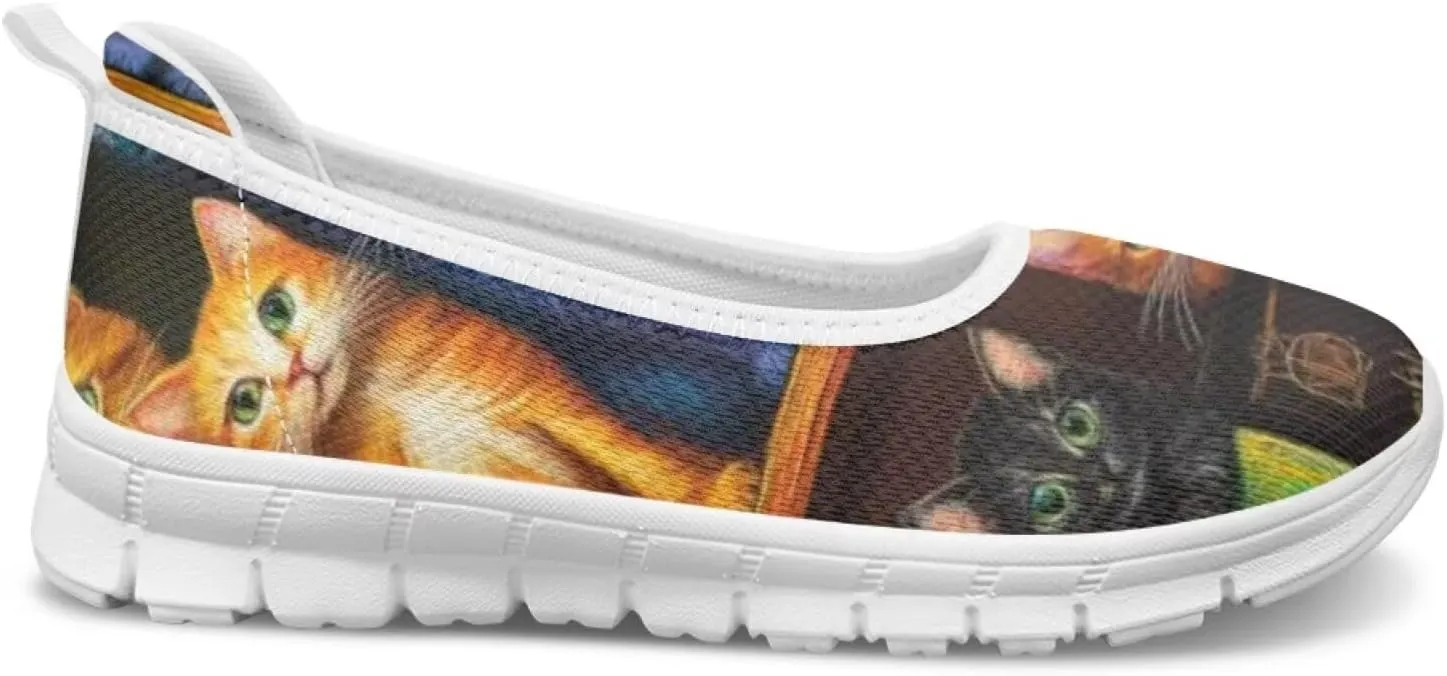 Forchrinse Colorful Cat Books Print Women’s Flats Soft Slip on Walking Shoes Round Toe Ballet Flats Comfortable Dress Work Shoes