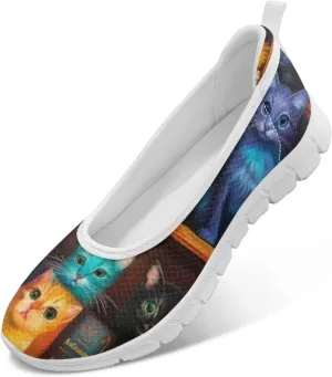 Forchrinse Colorful Cat Books Print Women’s Flats Soft Slip on Walking Shoes Round Toe Ballet Flats Comfortable Dress Work Shoes