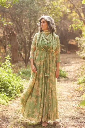 Forest Green Dress With Scarf