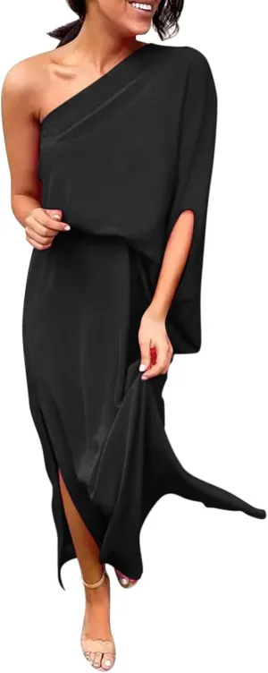 Formal Dresses for Women Wedding Guest One Shoulder Long Formal Dress Sleeveless Ruched Bodycon Slit Maxi Dresses