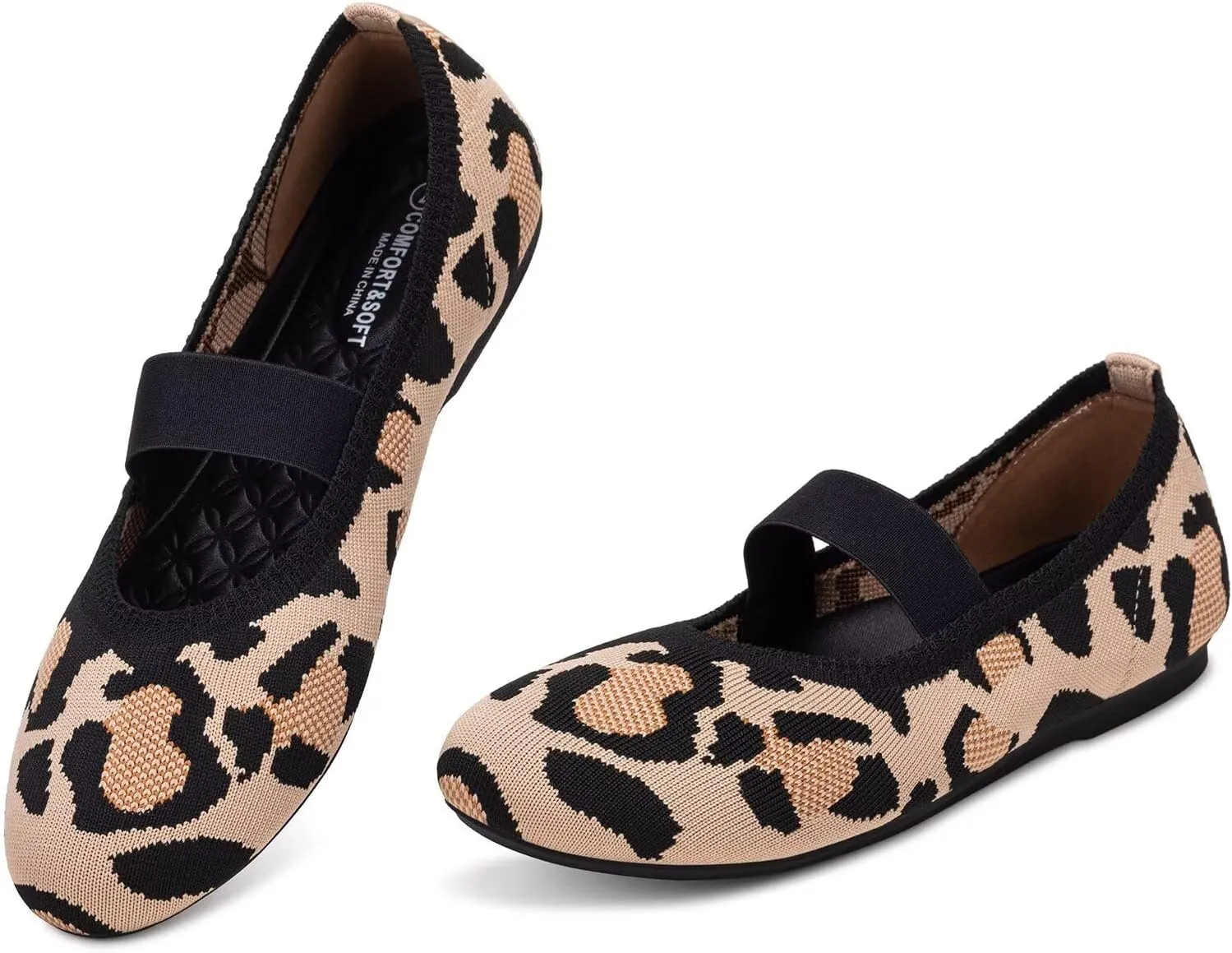 Frank Mully Womens Ballet Flats Casual Round Toe Knit Fabric Flats for Women with Single Strap Ballerina Flat Shoes Lightweight Dressy Shoes for Woman