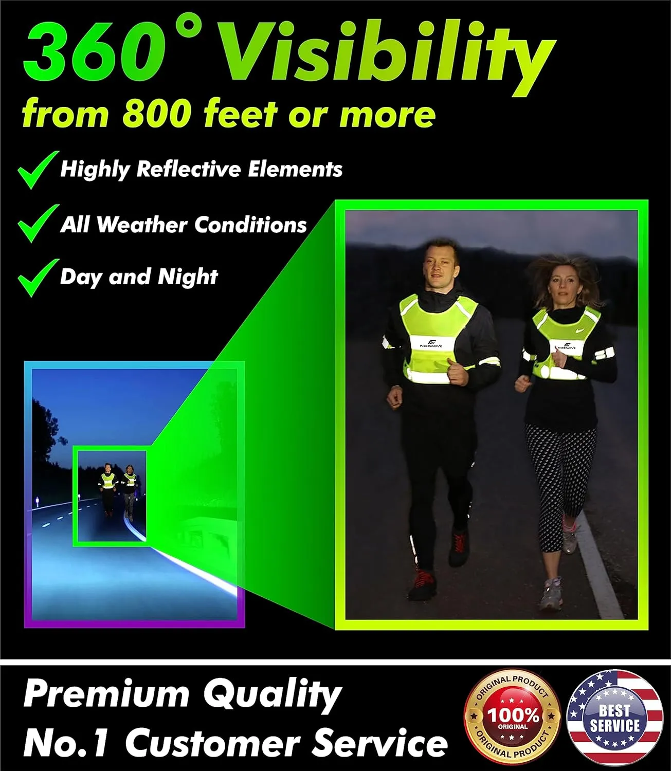 FREEMOVE Reflective Vest - Running Gear   2 Bands & Bag/Ultralight & Comfy Safety Vests for Running, Walking, Cycling