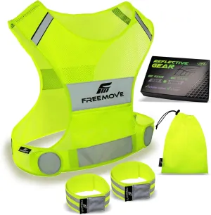 FREEMOVE Reflective Vest - Running Gear   2 Bands & Bag/Ultralight & Comfy Safety Vests for Running, Walking, Cycling
