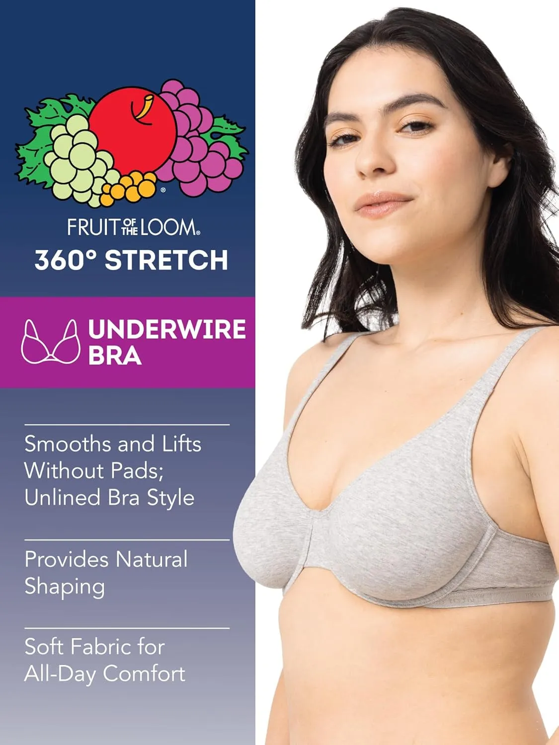 Fruit of the Loom Women's Unlined Underwire Bra - Cotton & Spandex Blend for Natural Shape and Flexibility