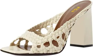 FSJ Women Braided Slip On Mules Square Open Toe Chunky Block Heels Comfortable Backless Heeled Sandals Casual Dressy Shoes Size 4-16 US
