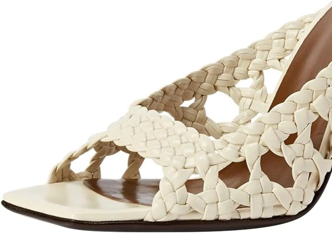 FSJ Women Braided Slip On Mules Square Open Toe Chunky Block Heels Comfortable Backless Heeled Sandals Casual Dressy Shoes Size 4-16 US