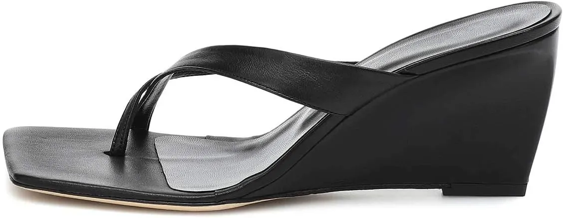 FSJ Women Casual Flip Flop Slide Mule Shoes Square Open Toe Thong Sandal Summer Wedge High Heel Size 4-15 US