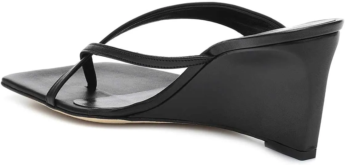 FSJ Women Casual Flip Flop Slide Mule Shoes Square Open Toe Thong Sandal Summer Wedge High Heel Size 4-15 US
