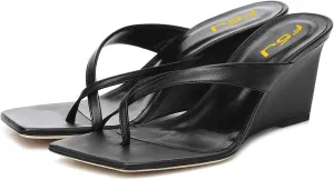 FSJ Women Casual Flip Flop Slide Mule Shoes Square Open Toe Thong Sandal Summer Wedge High Heel Size 4-15 US