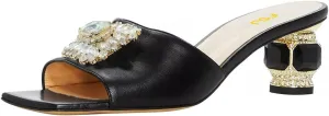 FSJ Women Luxury Square Crystal High Heel Sandals Mule Open Toe Rhinestone Block Heel Slip On Comfort Evening Party Dress Gem Slides Shoes Size 4-16 US