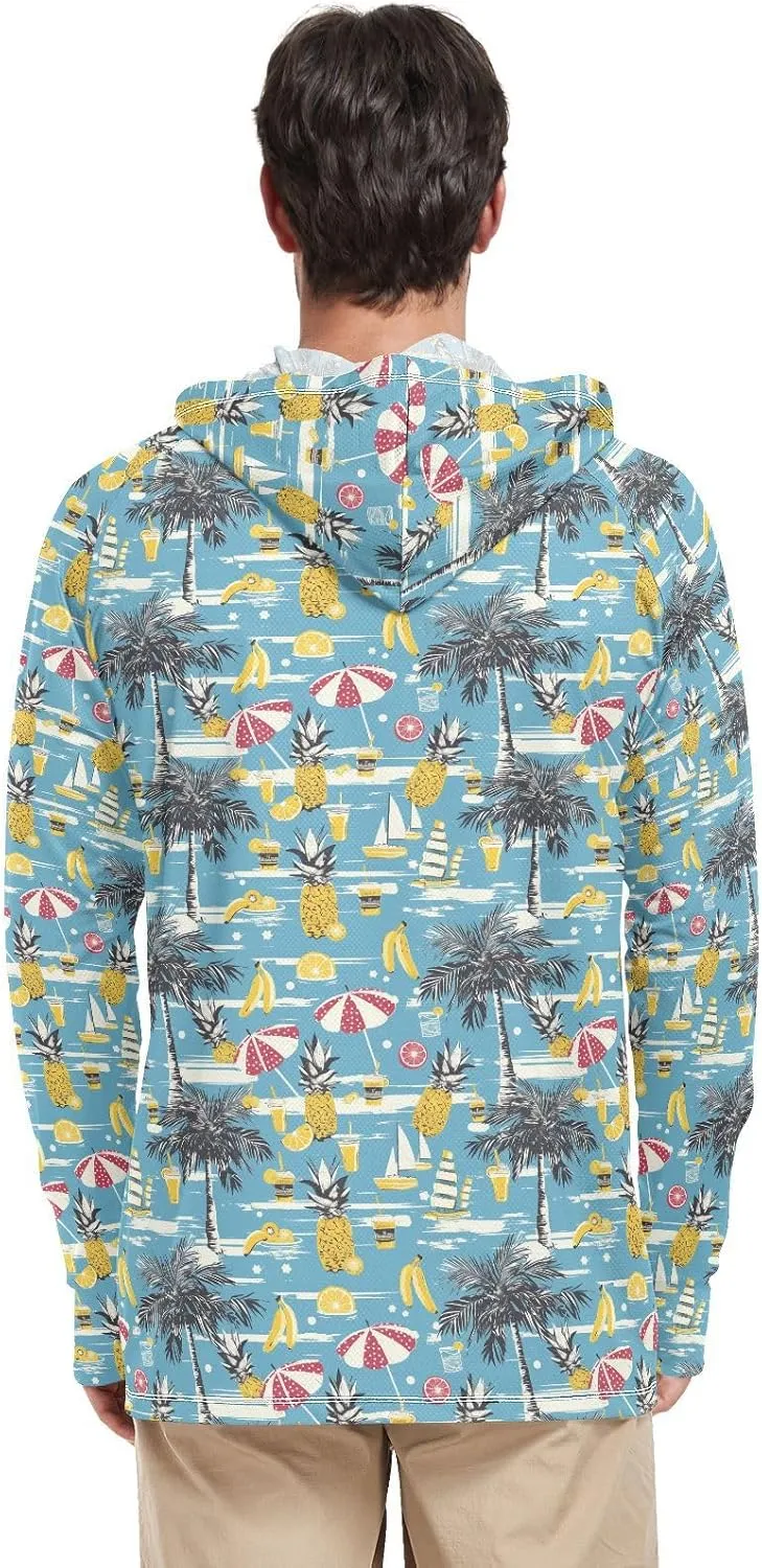 Funny Hawaii Blue Mens Hoodie Sun Protection Long Sleeve Fishing Shirt UPF 50  Sun Proof Shirts Mens Rash Guard