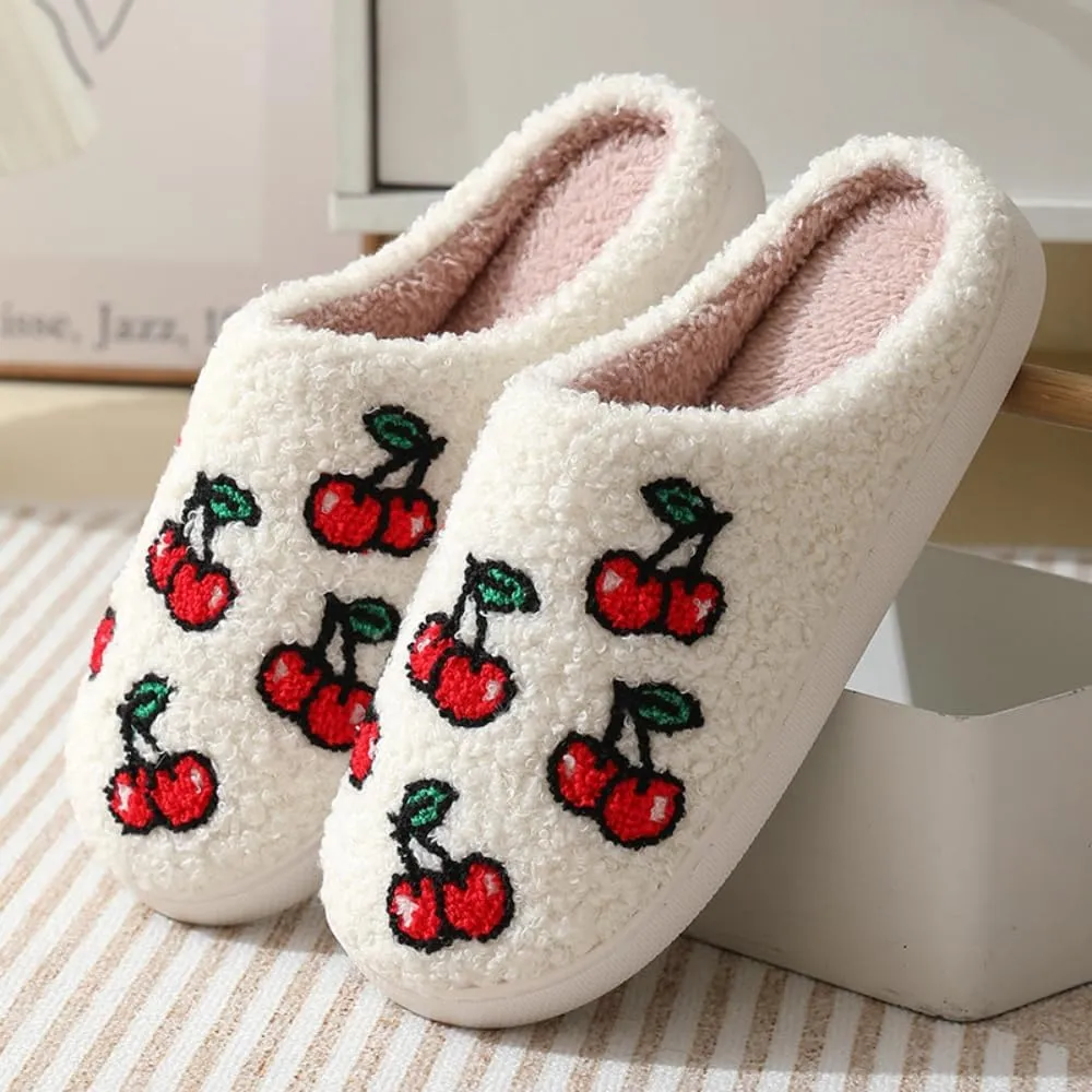 Fuzzy Cute Fruit Slippers for Women with Thick and Soft Plush Fleece Winter House Shoes