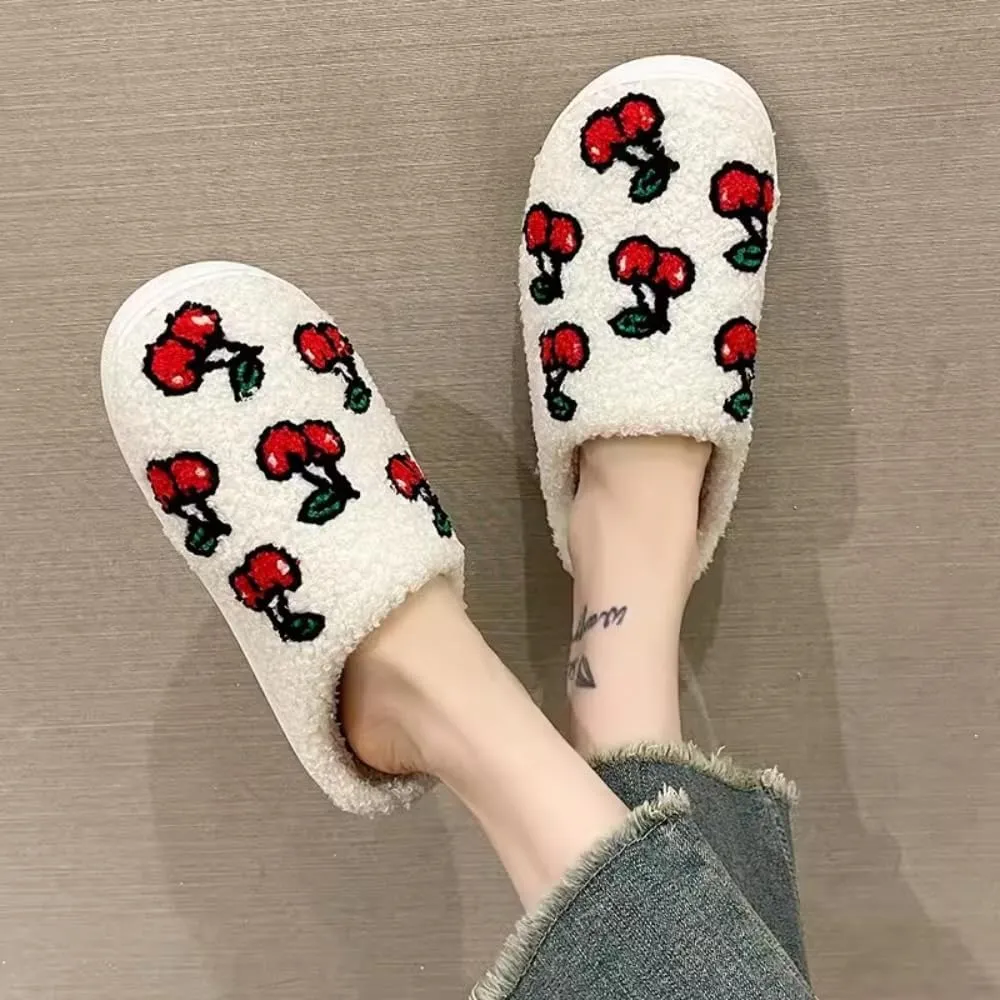 Fuzzy Cute Fruit Slippers for Women with Thick and Soft Plush Fleece Winter House Shoes