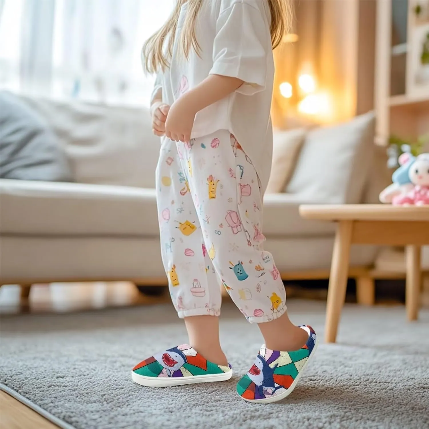 Fuzzy Toddler Slippers Girls Plush Slippers Soft Warm House Shoes Cozy Slip On Indoor Shoes Cute Print House Slippers Non Slip Washable for Bedroom Outdoor US 9-15