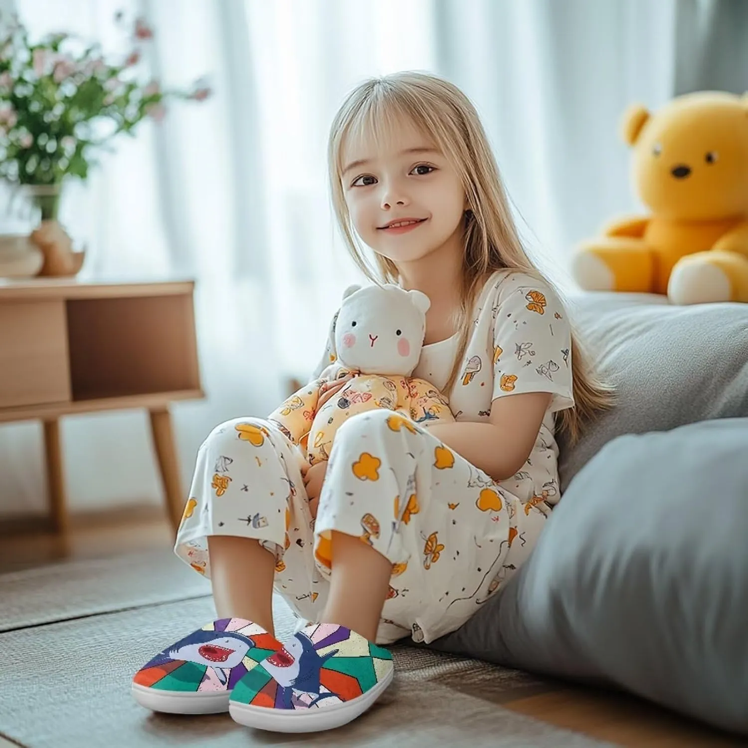 Fuzzy Toddler Slippers Girls Plush Slippers Soft Warm House Shoes Cozy Slip On Indoor Shoes Cute Print House Slippers Non Slip Washable for Bedroom Outdoor US 9-15