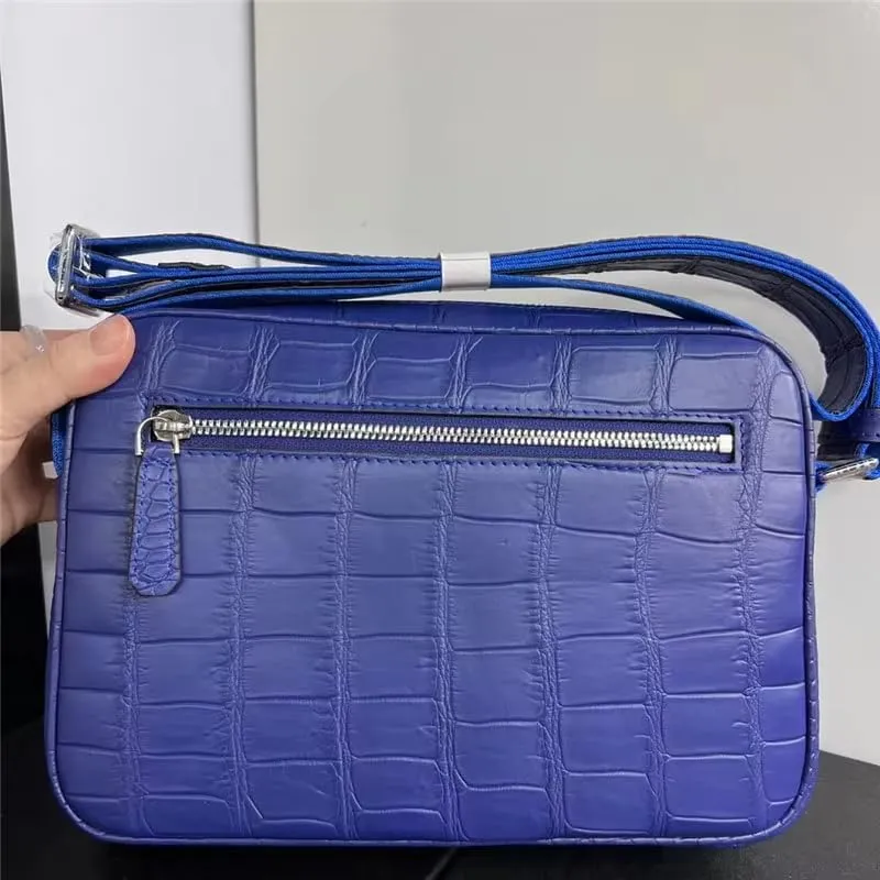 Genuine Crocodile Skin Navy Blue Male Flap Purse Men's Crossbody Shoulder Bag Authentic Alligator Leather Messenger Bag